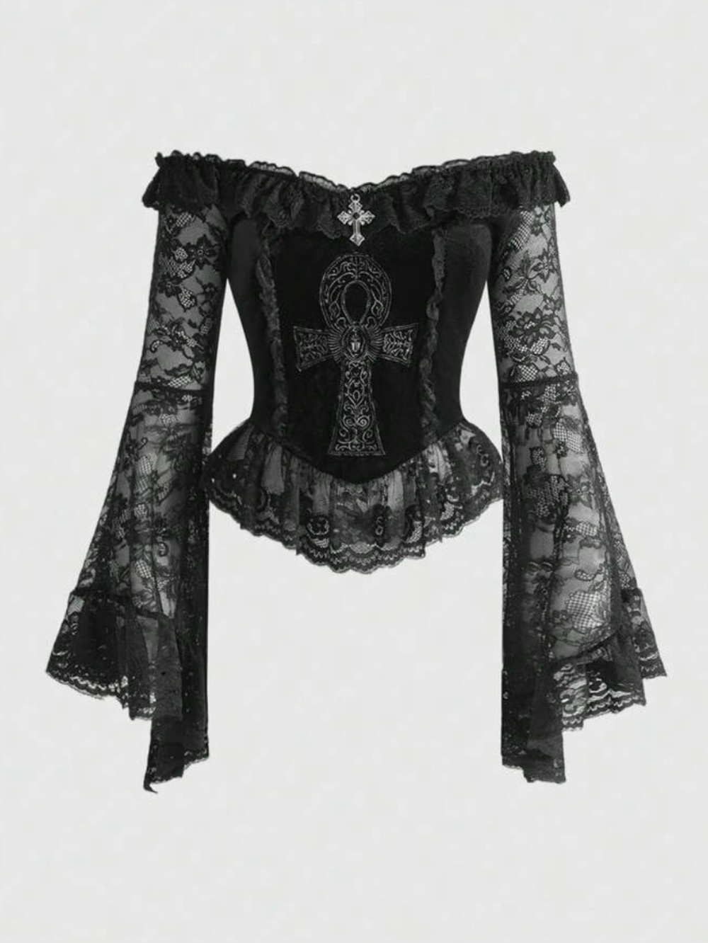 Goth Romantic Off-Shoulder Lace Corset Cross Top 🥀